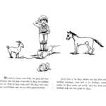 Ilustracja wektorowa młodego chłopca między kóz i wilk